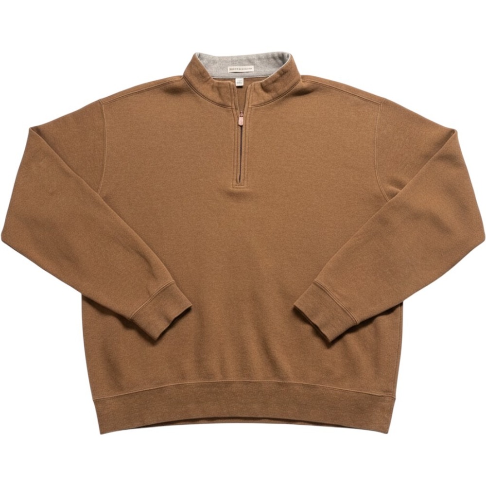 Peter Millar Mens Large Brown 100% Cotton Quarter Zip Pullover Sweater Mock Neck